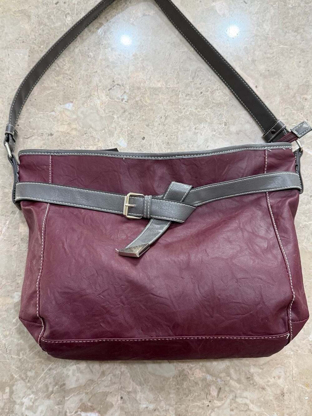 Rosetti Burgundy and Grey Belted Shoulder Bag